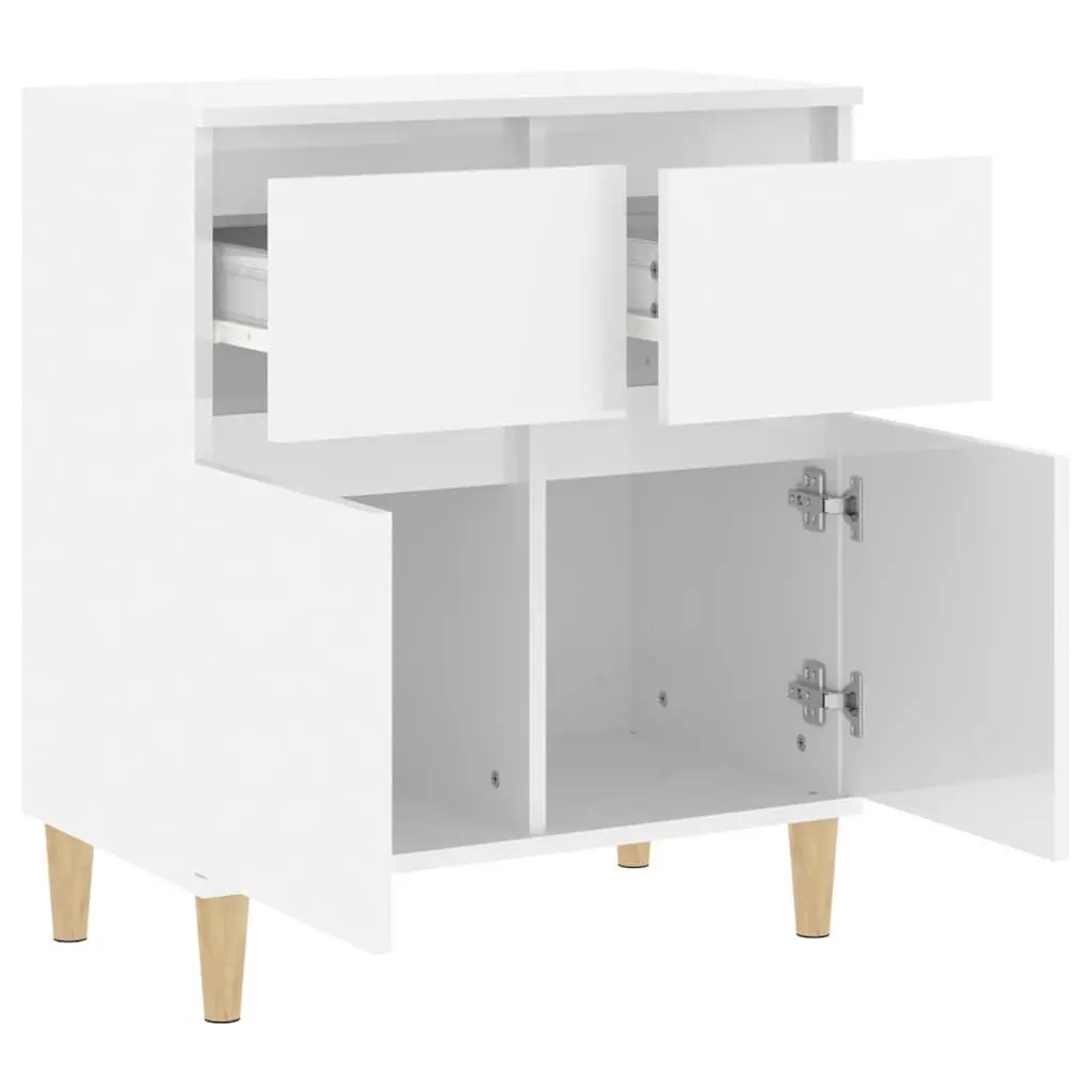 Sideboard High Gloss White 60x35x70cm Engineered Wood with Eucalyptus Wood Feet