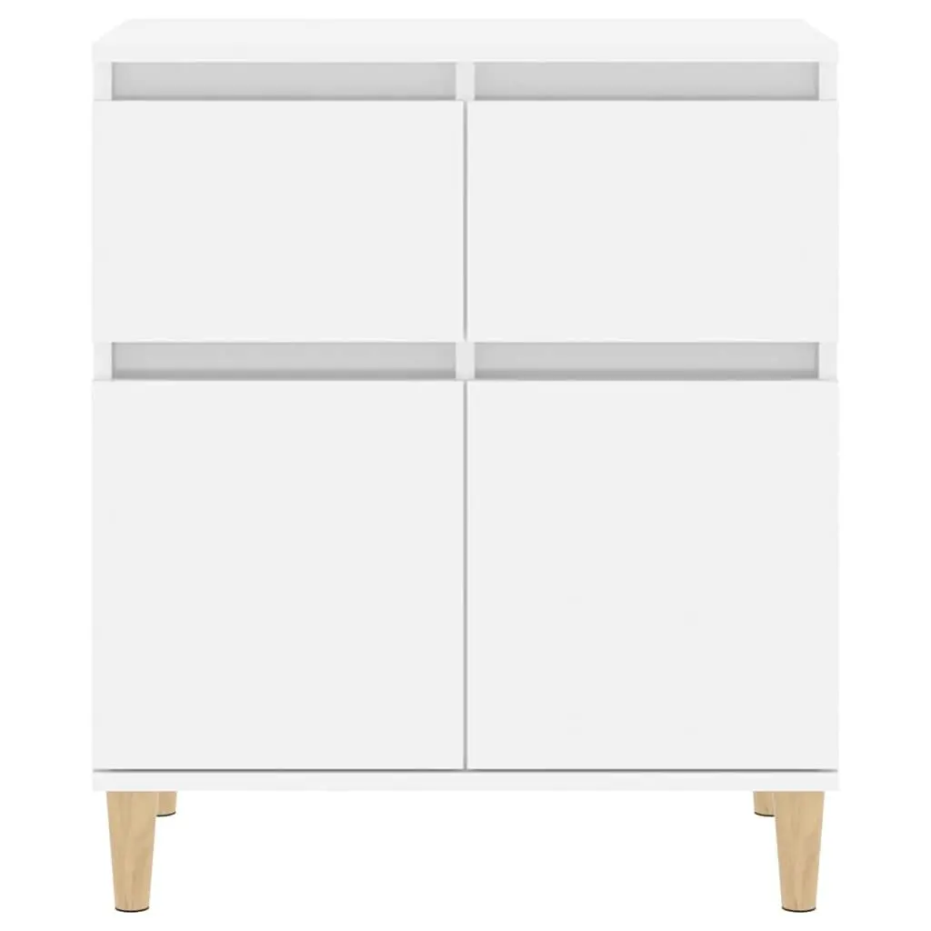 Sideboard High Gloss White 60x35x70cm Engineered Wood with Eucalyptus Wood Feet