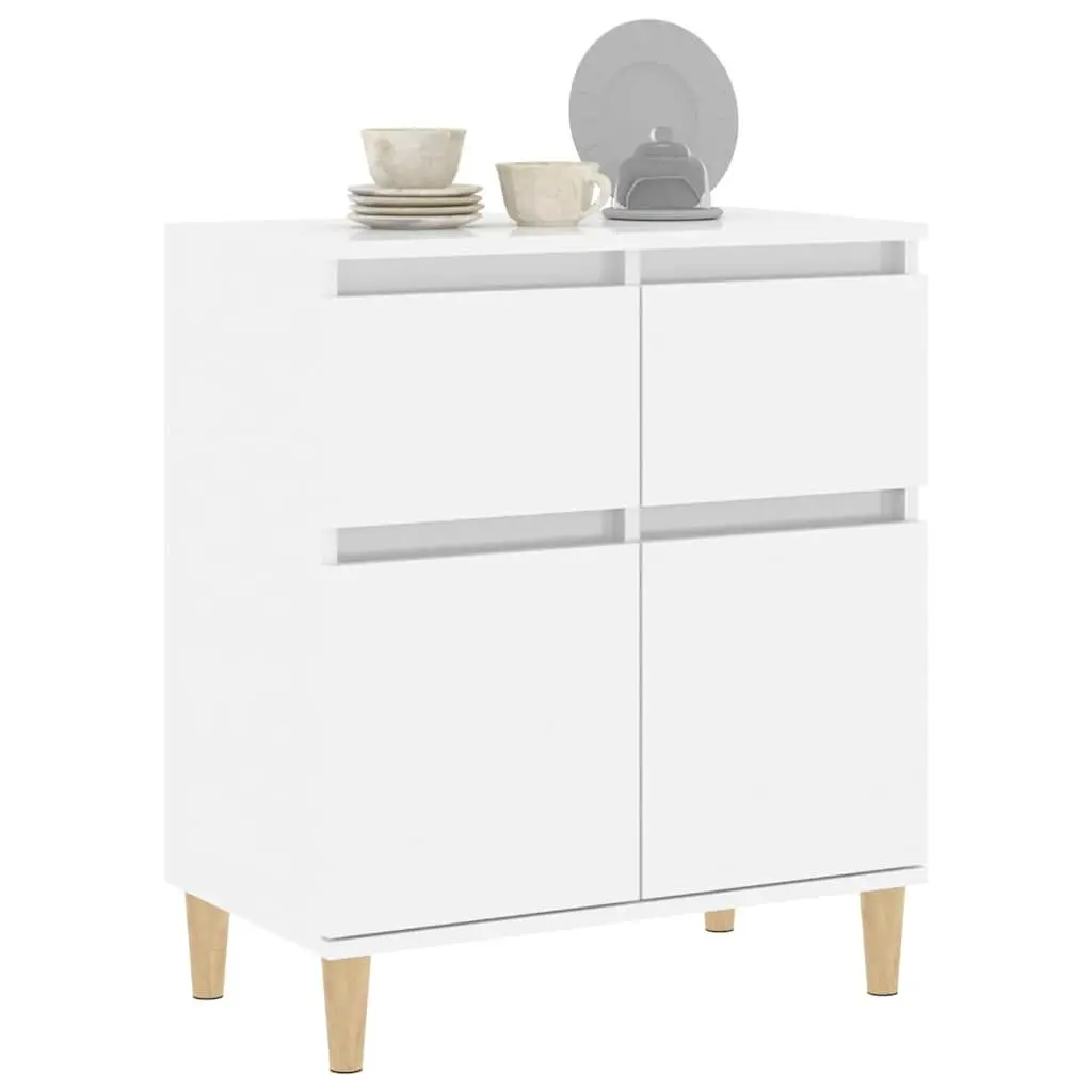 Sideboard High Gloss White 60x35x70cm Engineered Wood with Eucalyptus Wood Feet