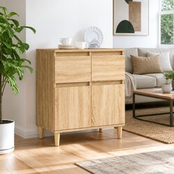 Brown Sideboard Storage Cabinet with Drawers and Compartments