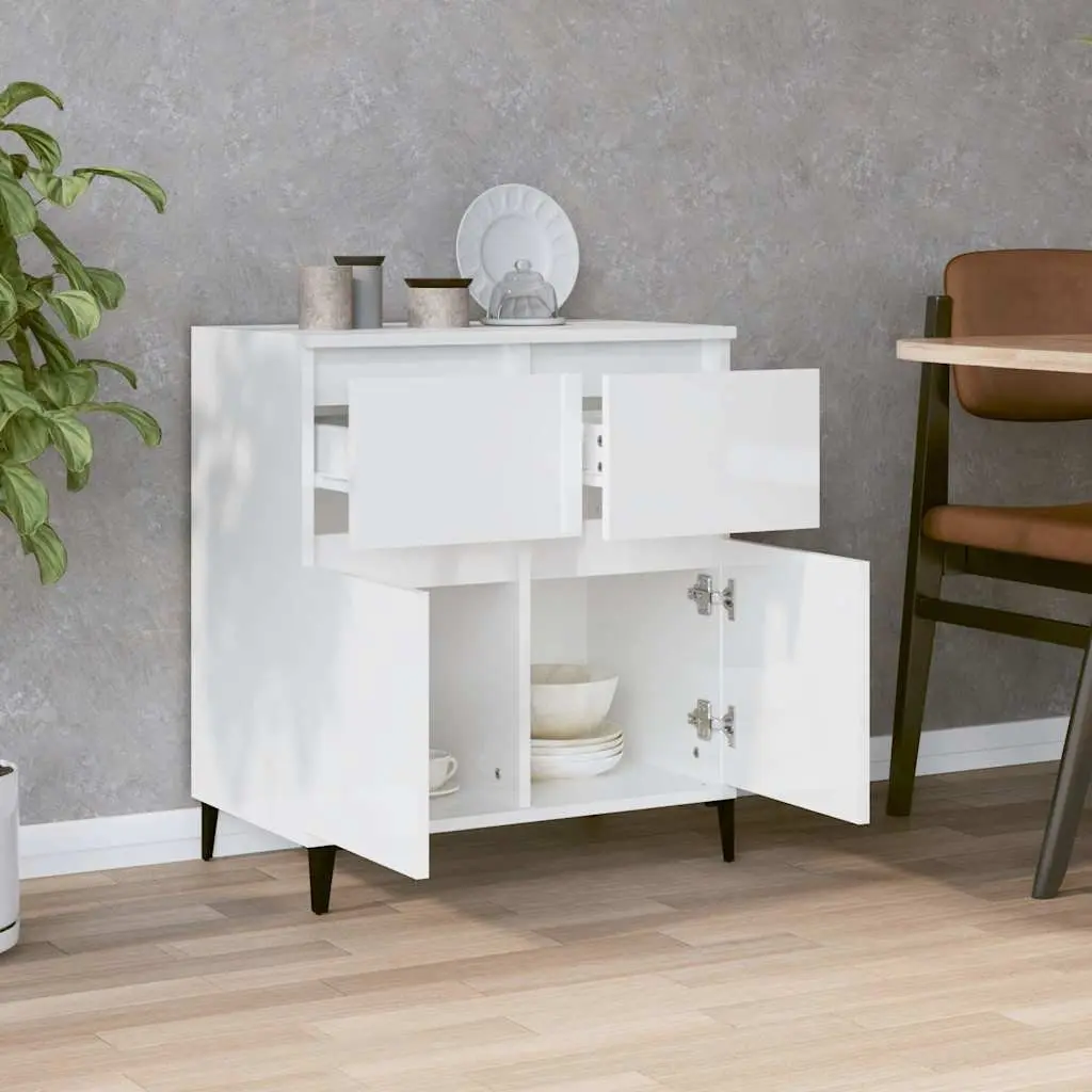 Sideboard High Gloss White 60x35x70cm Engineered Wood 2 Drawer