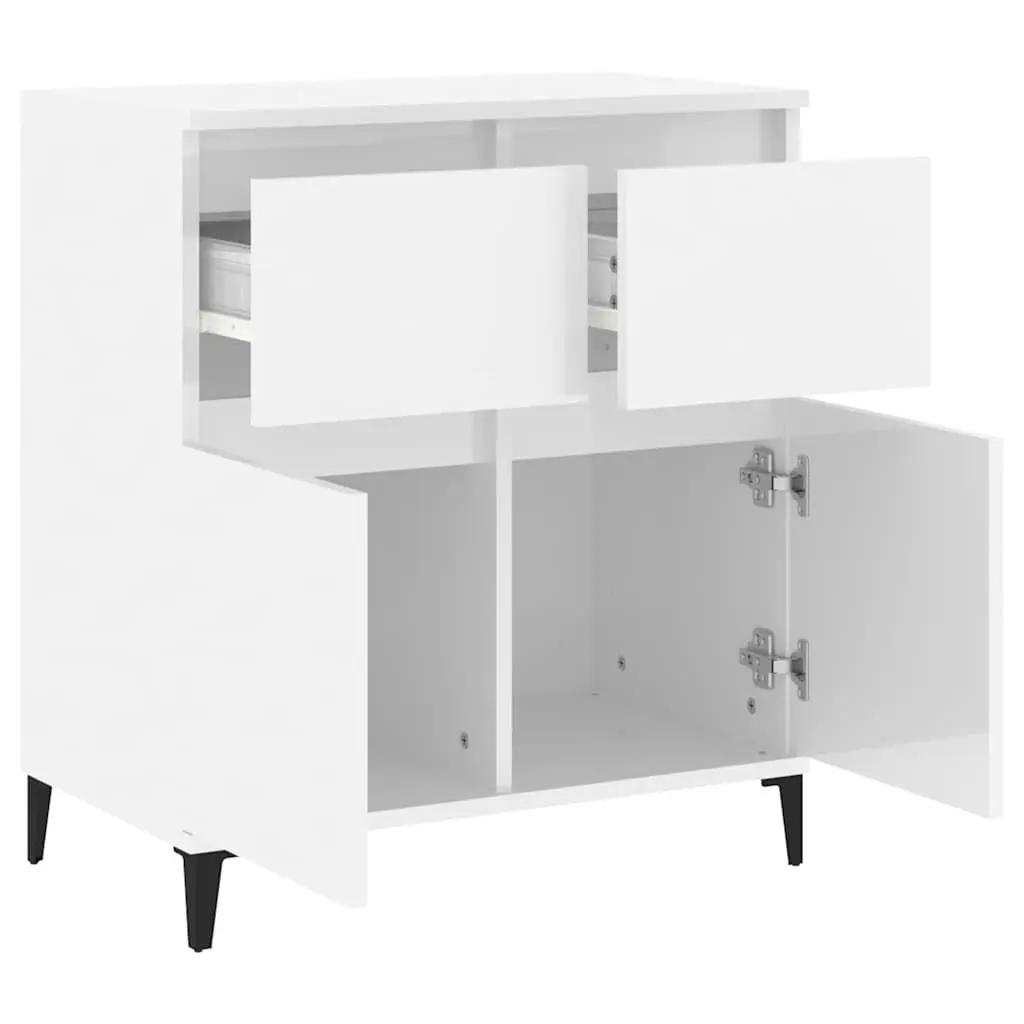 Sideboard High Gloss White 60x35x70cm Engineered Wood 2 Drawer