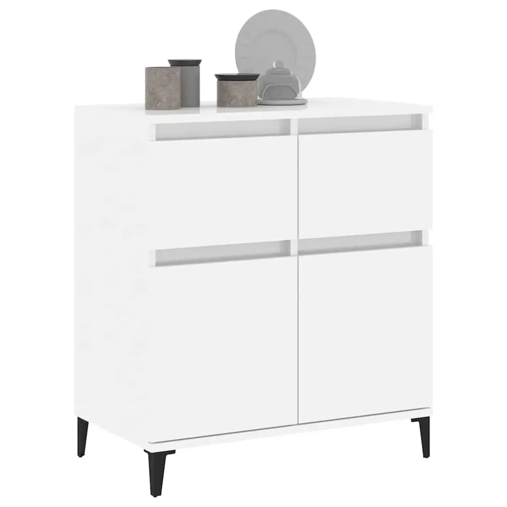 Sideboard High Gloss White 60x35x70cm Engineered Wood 2 Drawer