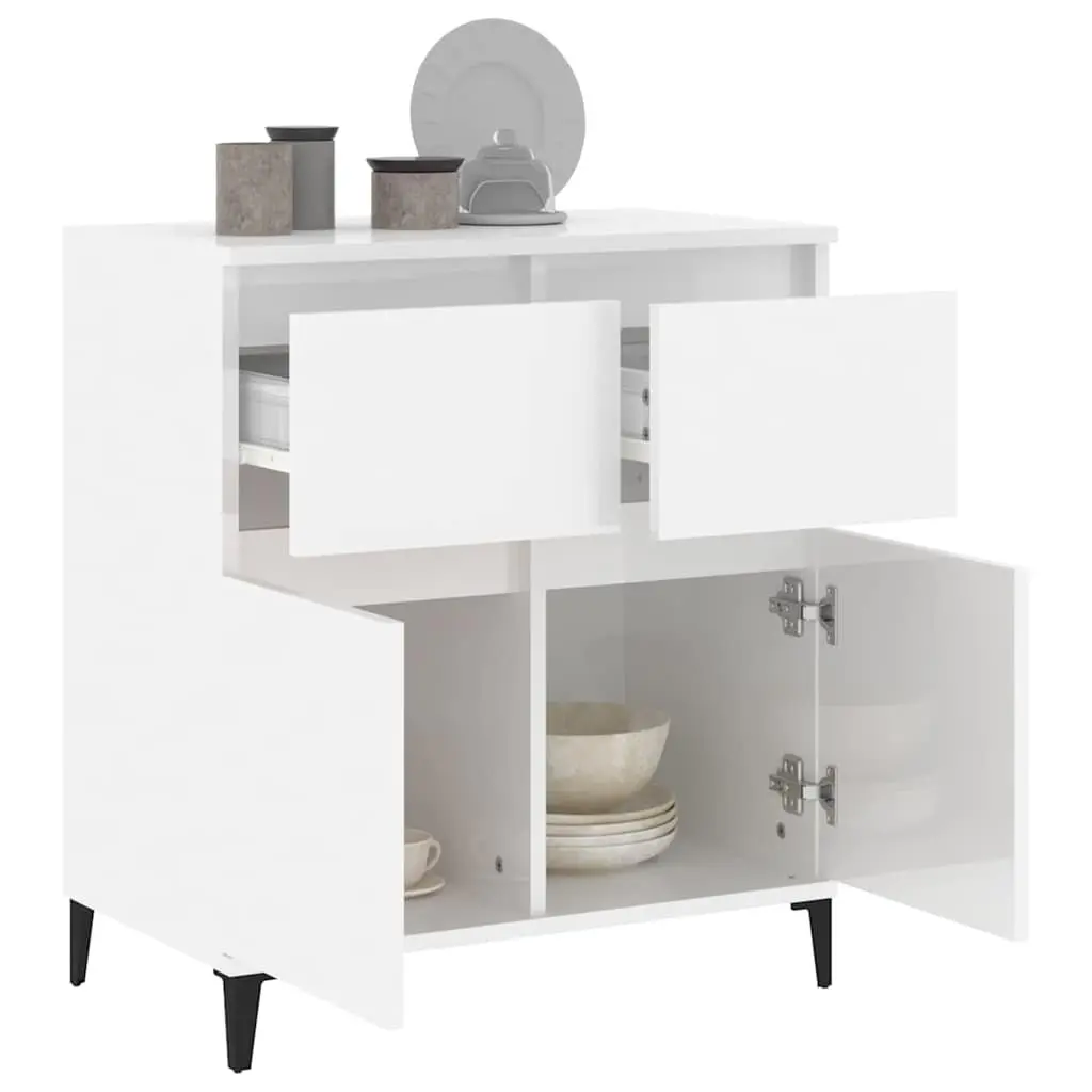 Sideboard High Gloss White 60x35x70cm Engineered Wood 2 Drawer