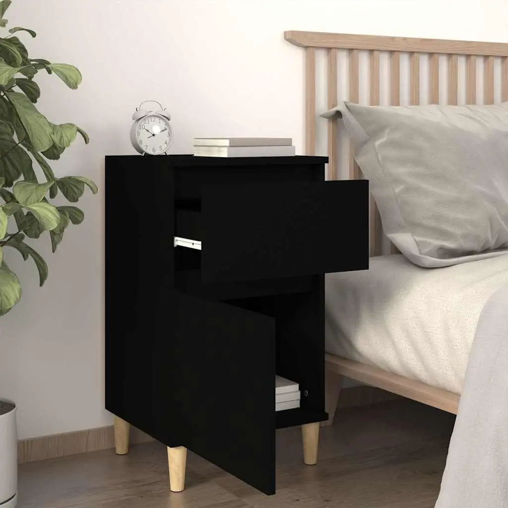 Bedside Cabinet Black 40x35x70cm Engineered Wood Storage Organizer