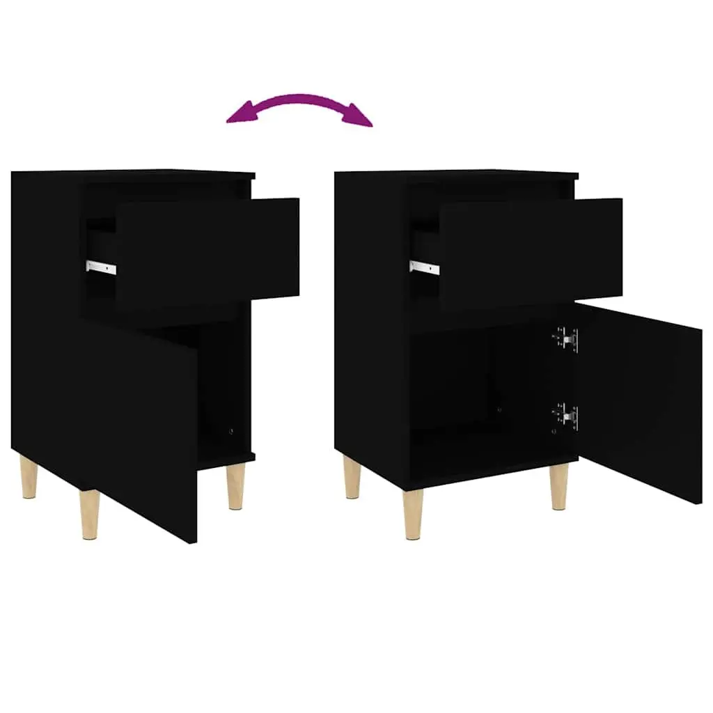 Bedside Cabinet Black 40x35x70cm Engineered Wood Storage Organizer