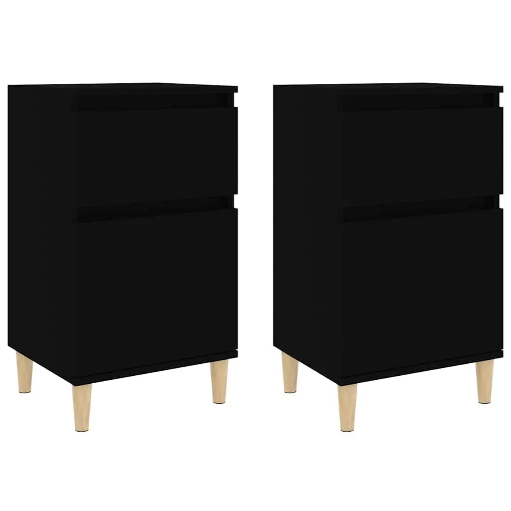 Bedside Cabinets Black Nightstands 2 Pieces Engineered Wood Storage Organiser