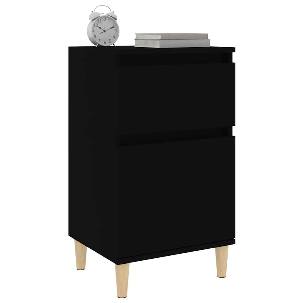 Bedside Cabinets Black Nightstands 2 Pieces Engineered Wood Storage Organiser