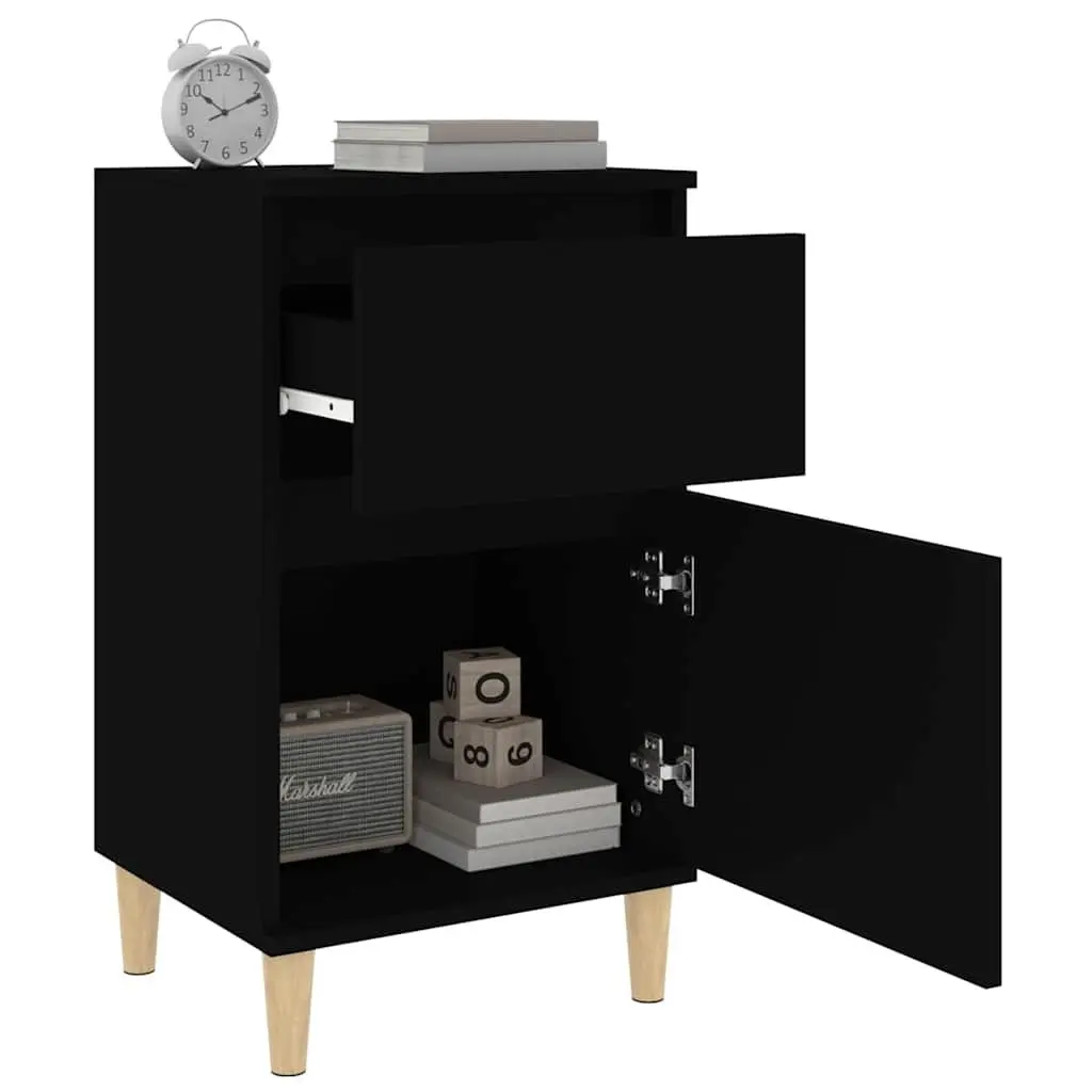 Bedside Cabinets Black Nightstands 2 Pieces Engineered Wood Storage Organiser