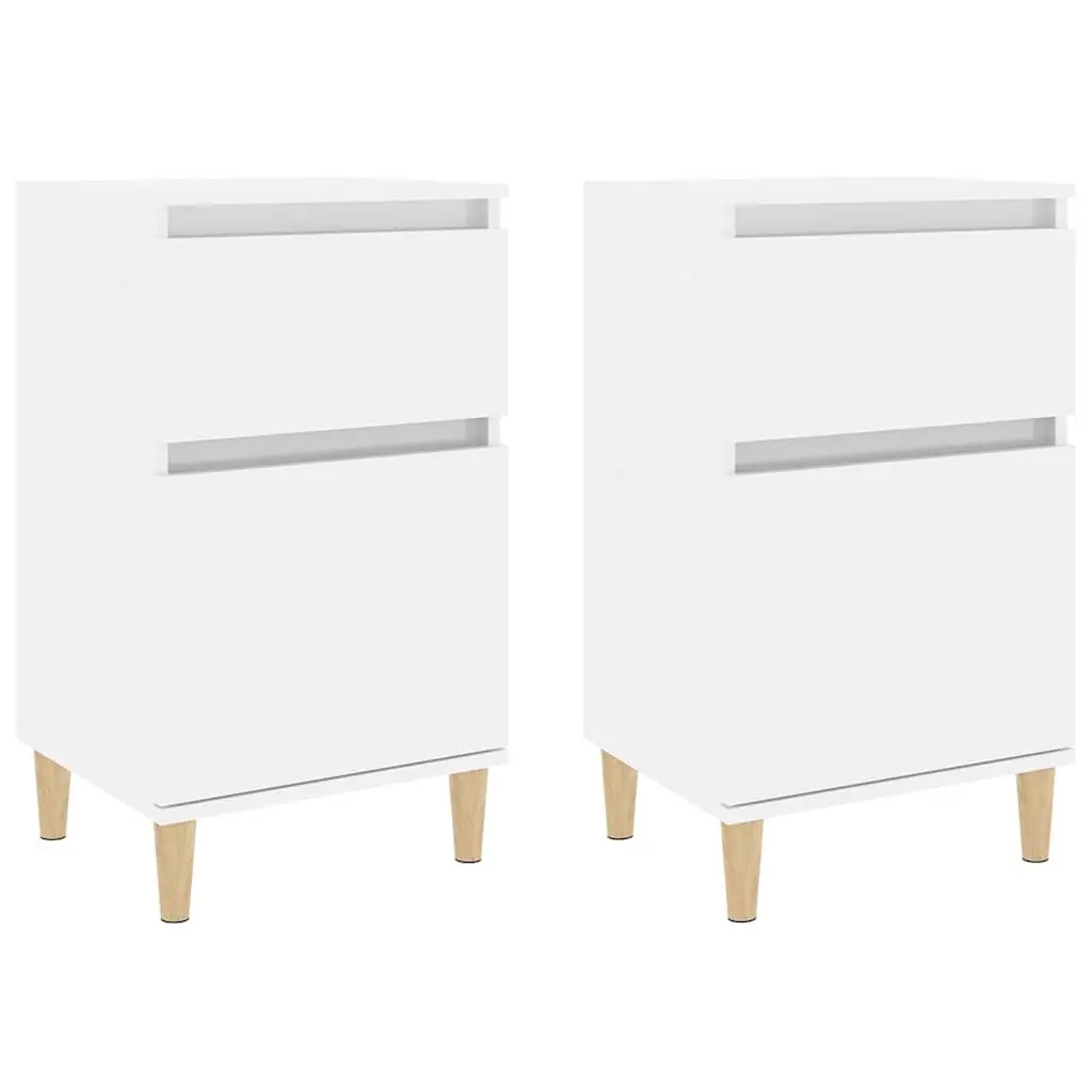 Bedside Cabinets White High Gloss 2 pcs Engineered Wood Nightstand Storage Furniture Set