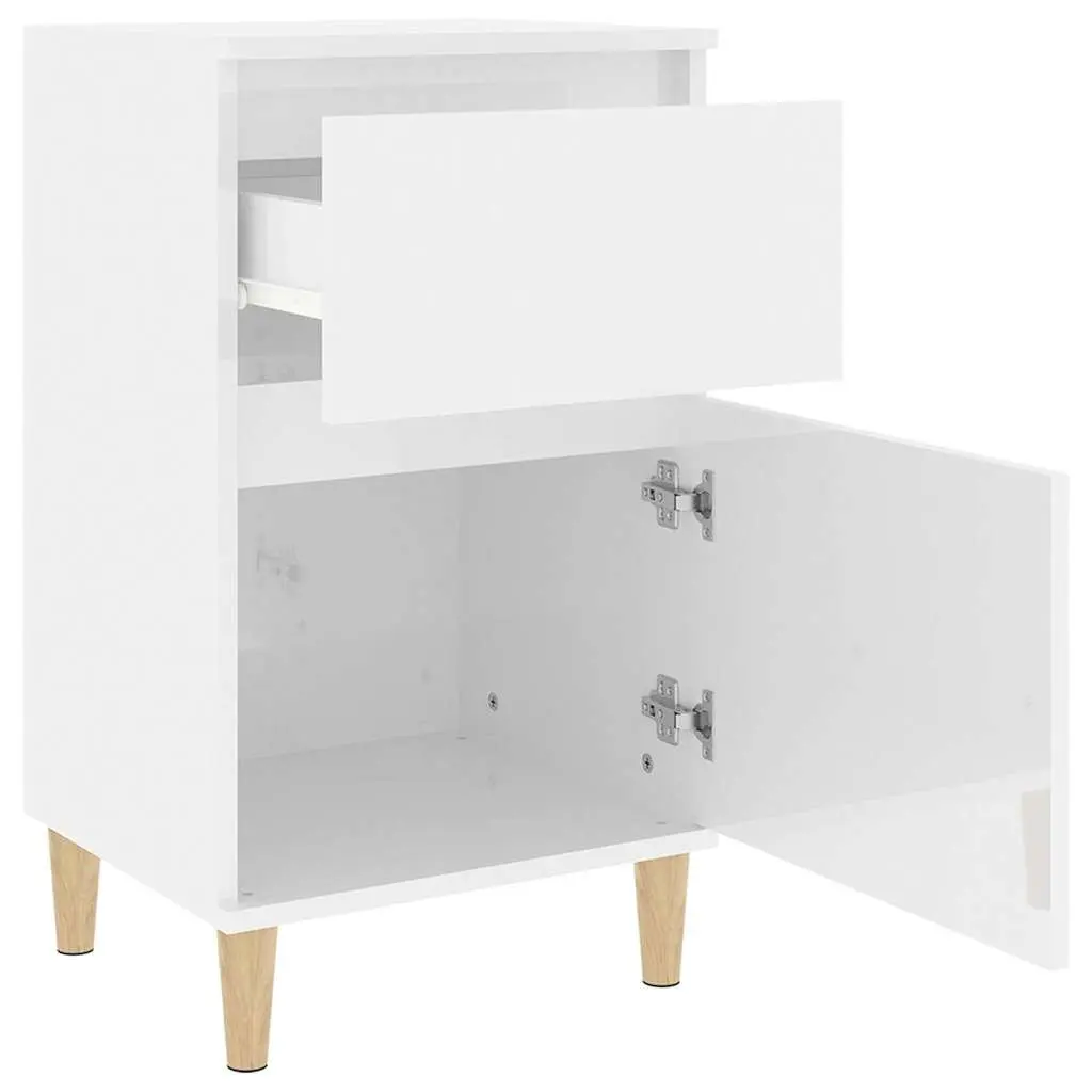Bedside Cabinets White High Gloss 2 pcs Engineered Wood Nightstand Storage Furniture Set