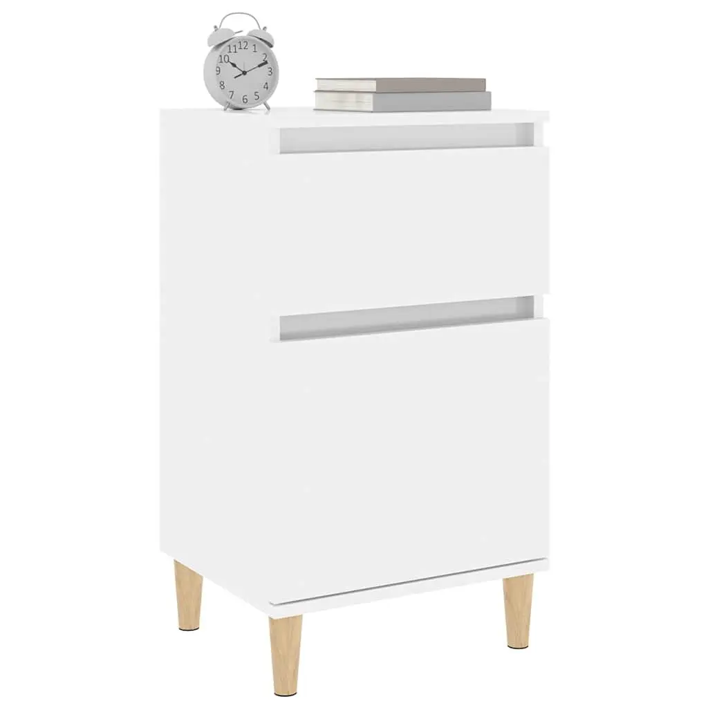 Bedside Cabinets White High Gloss 2 pcs Engineered Wood Nightstand Storage Furniture Set
