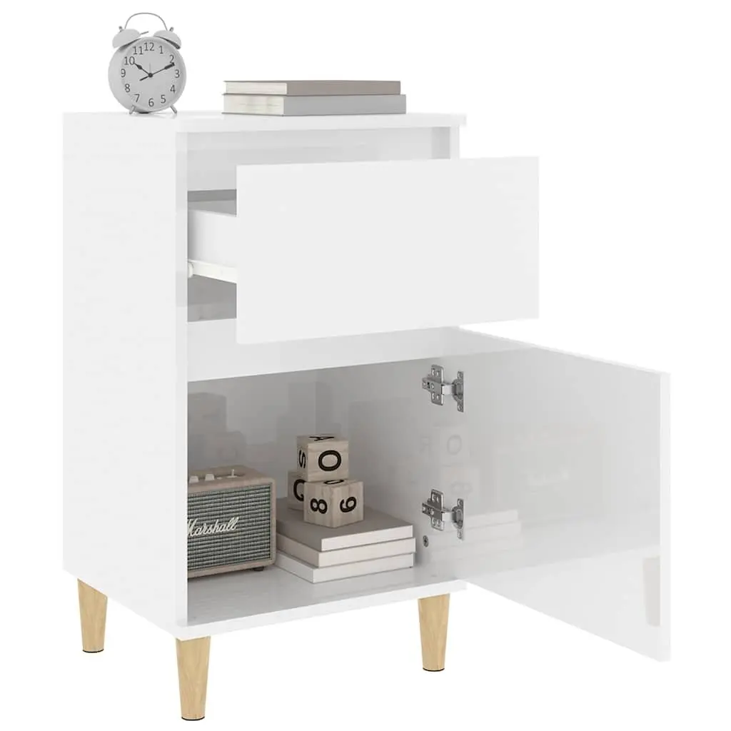 Bedside Cabinets White High Gloss 2 pcs Engineered Wood Nightstand Storage Furniture Set