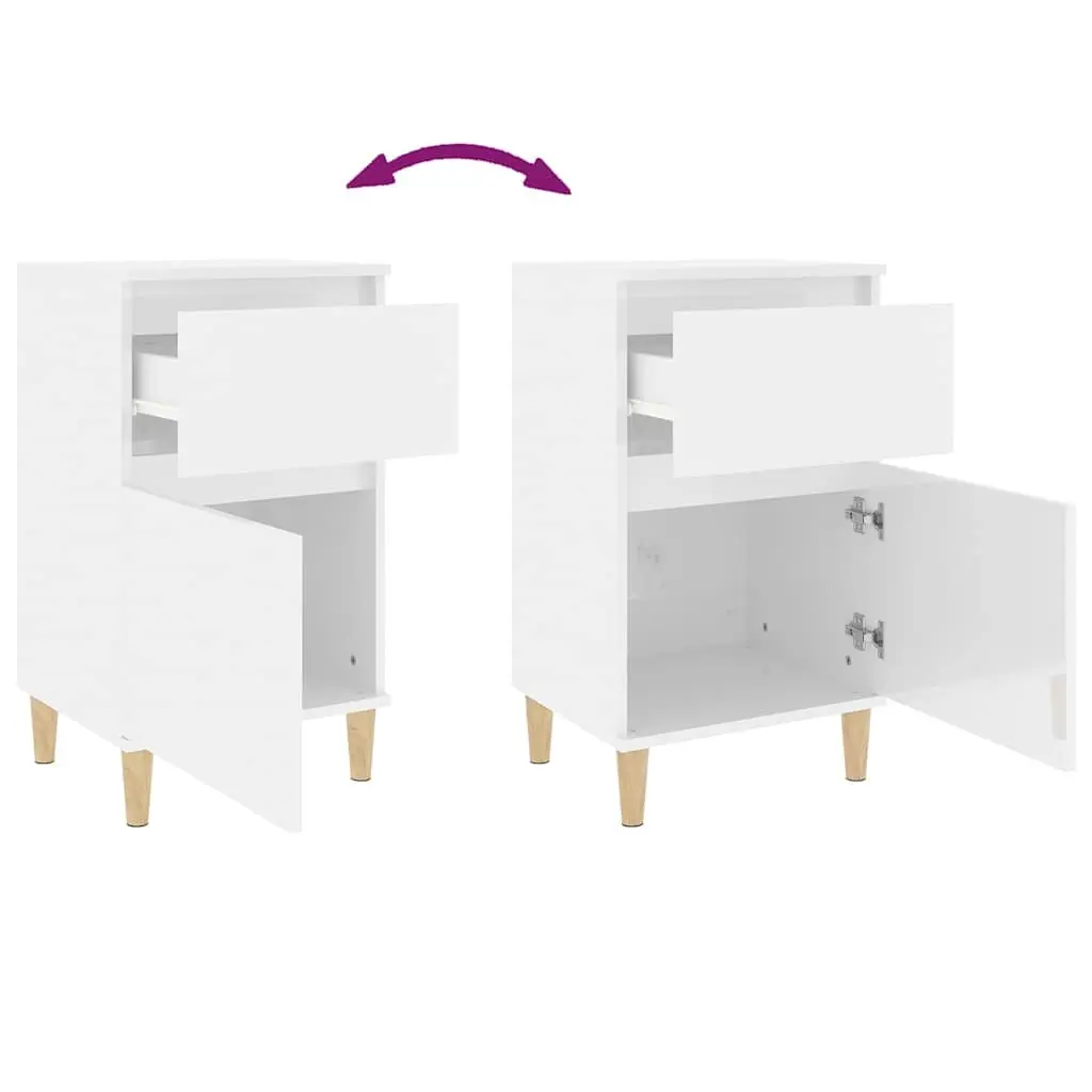 Bedside Cabinets White High Gloss 2 pcs Engineered Wood Nightstand Storage Furniture Set