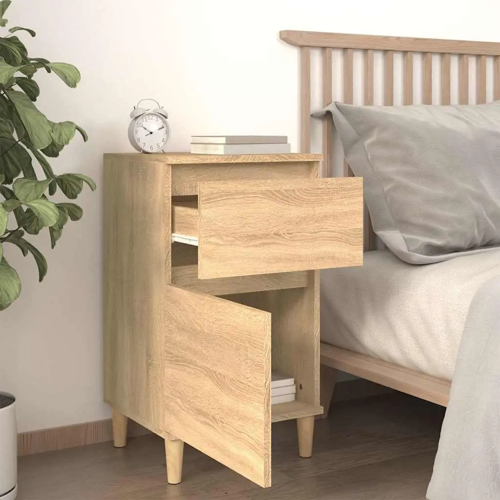 Bedside Table Cabinet Brown Engineered Wood 40 x 35 x 70 cm Storage Nightstand