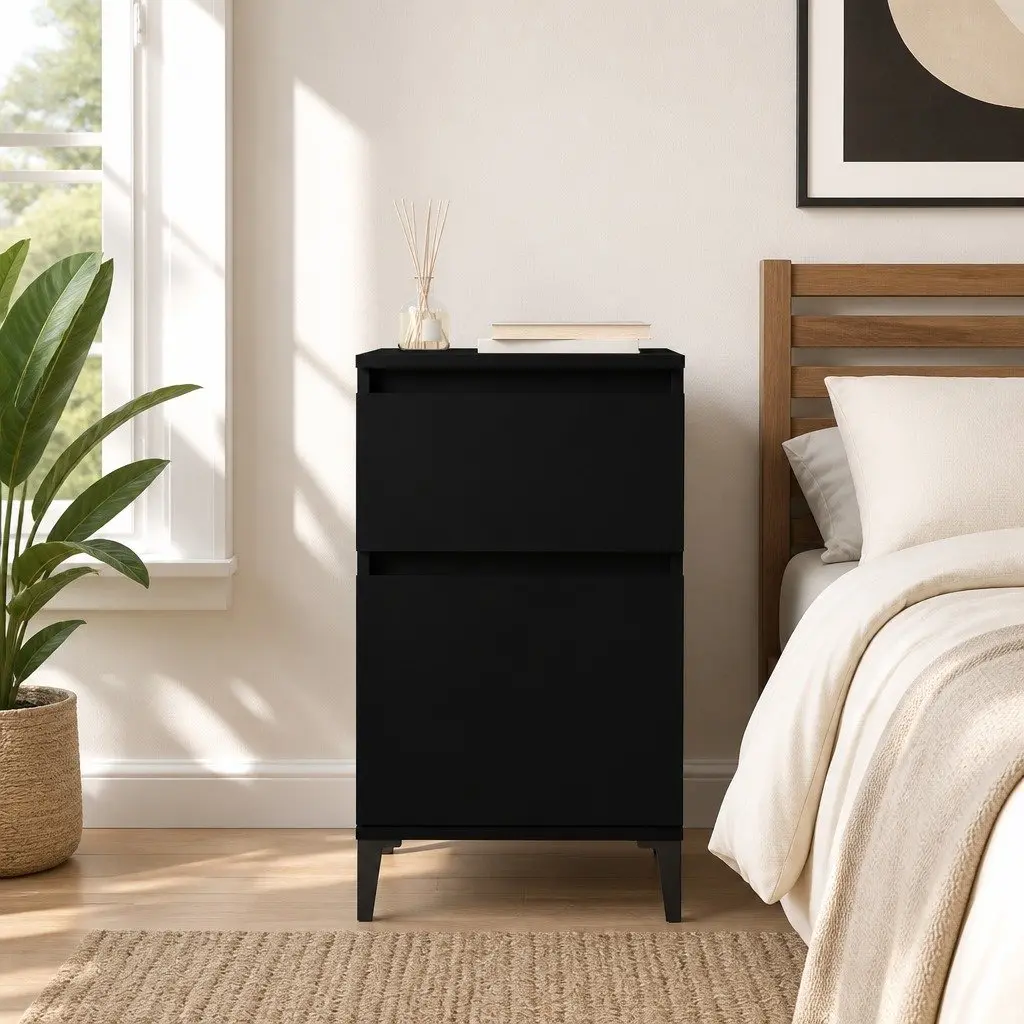 Bedside Cabinet Black 40x35x70cm Engineered Wood Storage Organiser