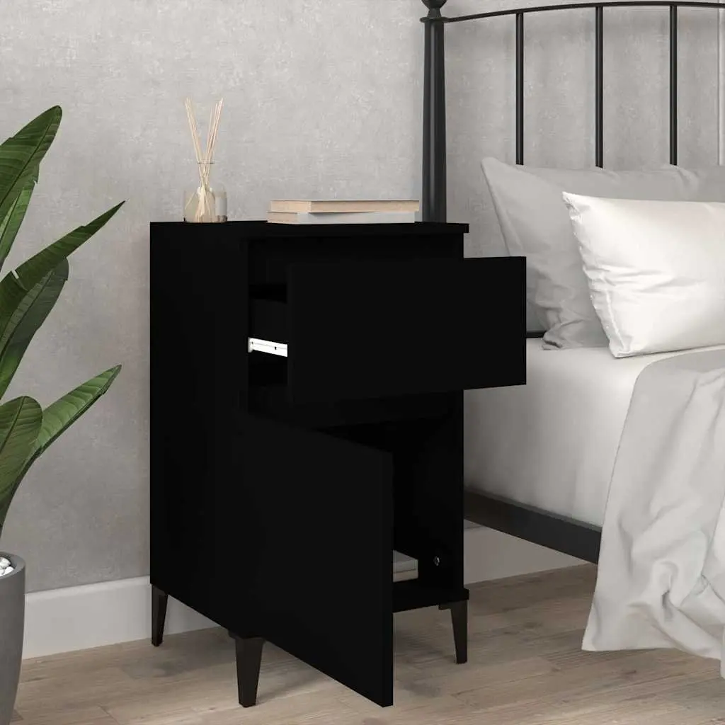 Bedside Cabinet Black 40x35x70cm Engineered Wood Storage Organiser