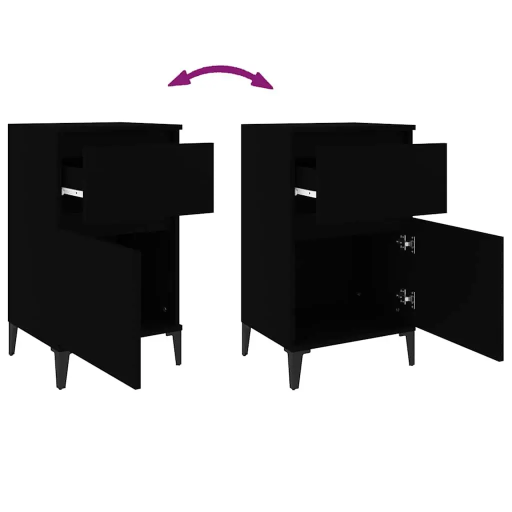 Bedside Cabinet Black 40x35x70cm Engineered Wood Storage Organiser