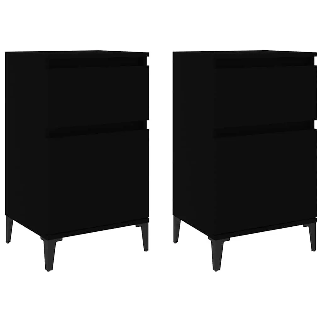 Bedside Cabinets 2 pcs Black Nightstand Storage Bedroom Furniture 40x35x70 cm