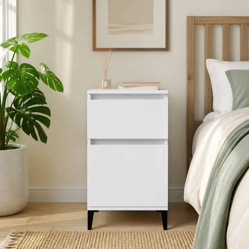 Bedside Cabinet White High Gloss Nightstand Storage Table Engineered Wood 40 x 35 x 70 cm