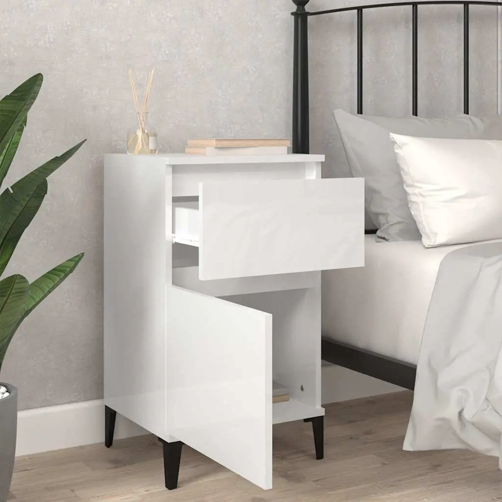 Bedside Cabinet White High Gloss Nightstand Storage Table Engineered Wood 40 x 35 x 70 cm