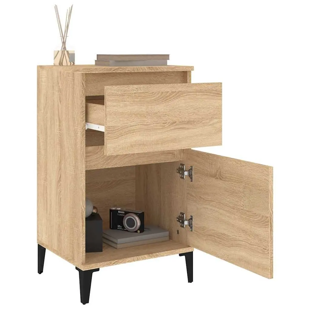 Bedside Table Brown Engineered Wood Storage Drawer Nightstand Bedroom Furniture