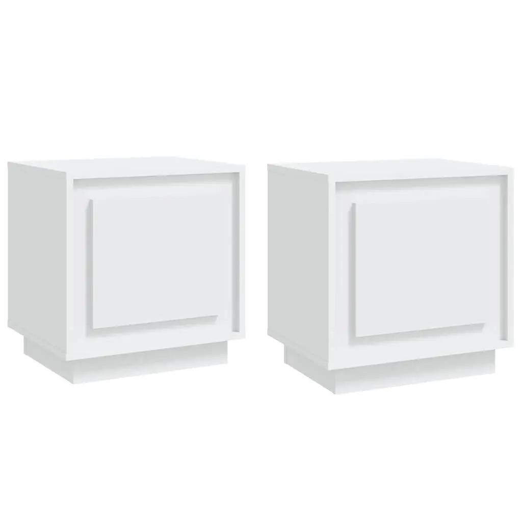 Bedside Cabinets Modern White 44x35x45 cm Engineered Wood Nightstand Storage Cabinet 2 Piece
