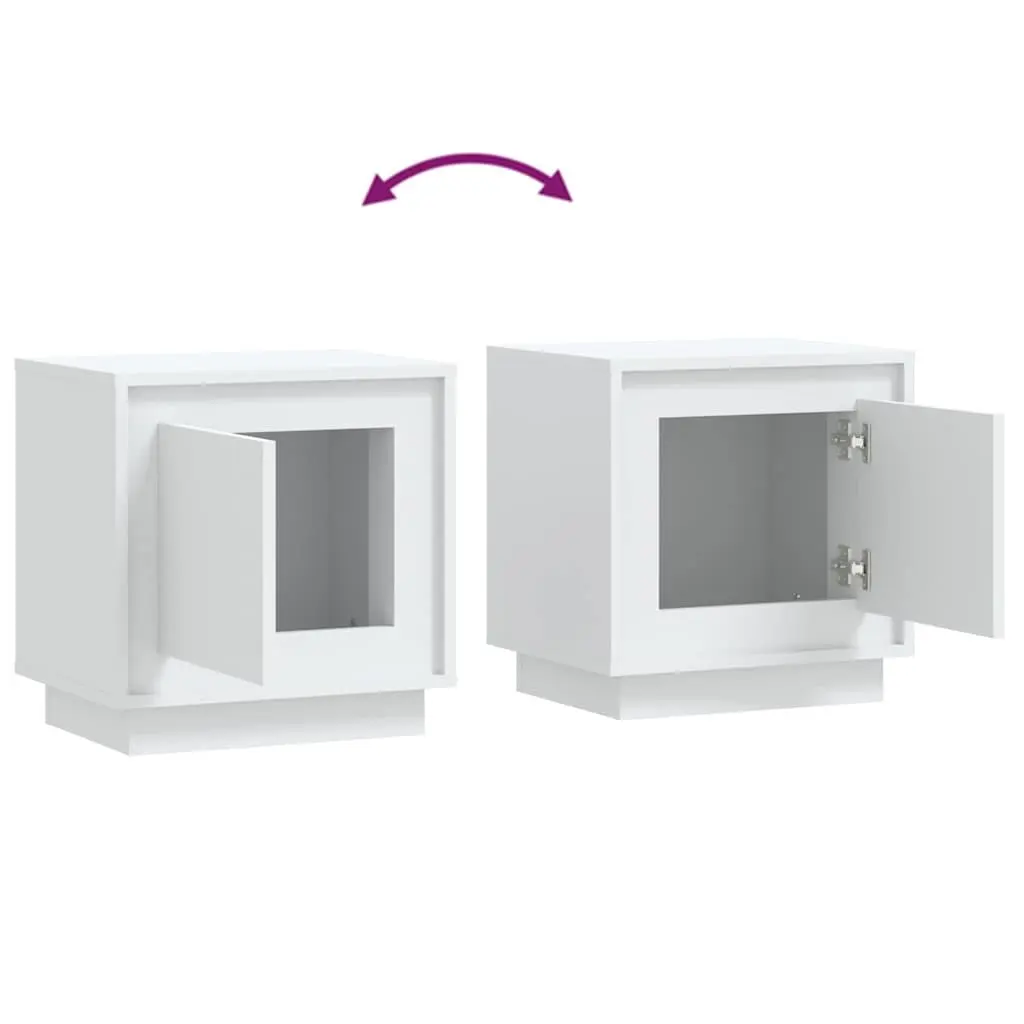 Bedside Cabinets Modern White 44x35x45 cm Engineered Wood Nightstand Storage Cabinet 2 Piece