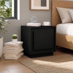 Modern Black Bedside Cabinet with Reversible Door