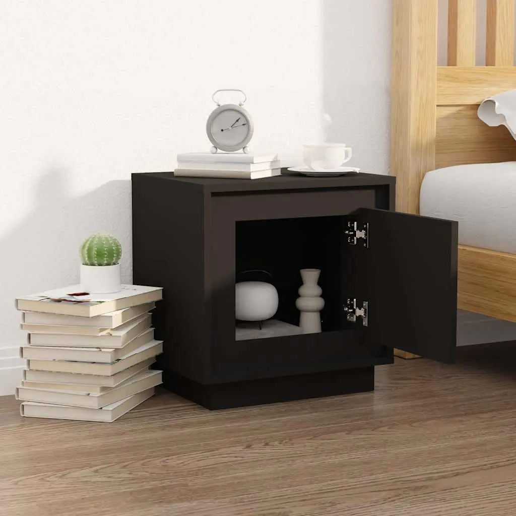 Bedside Cabinet Black Modern Nightstand 44x35x45cm Engineered Wood