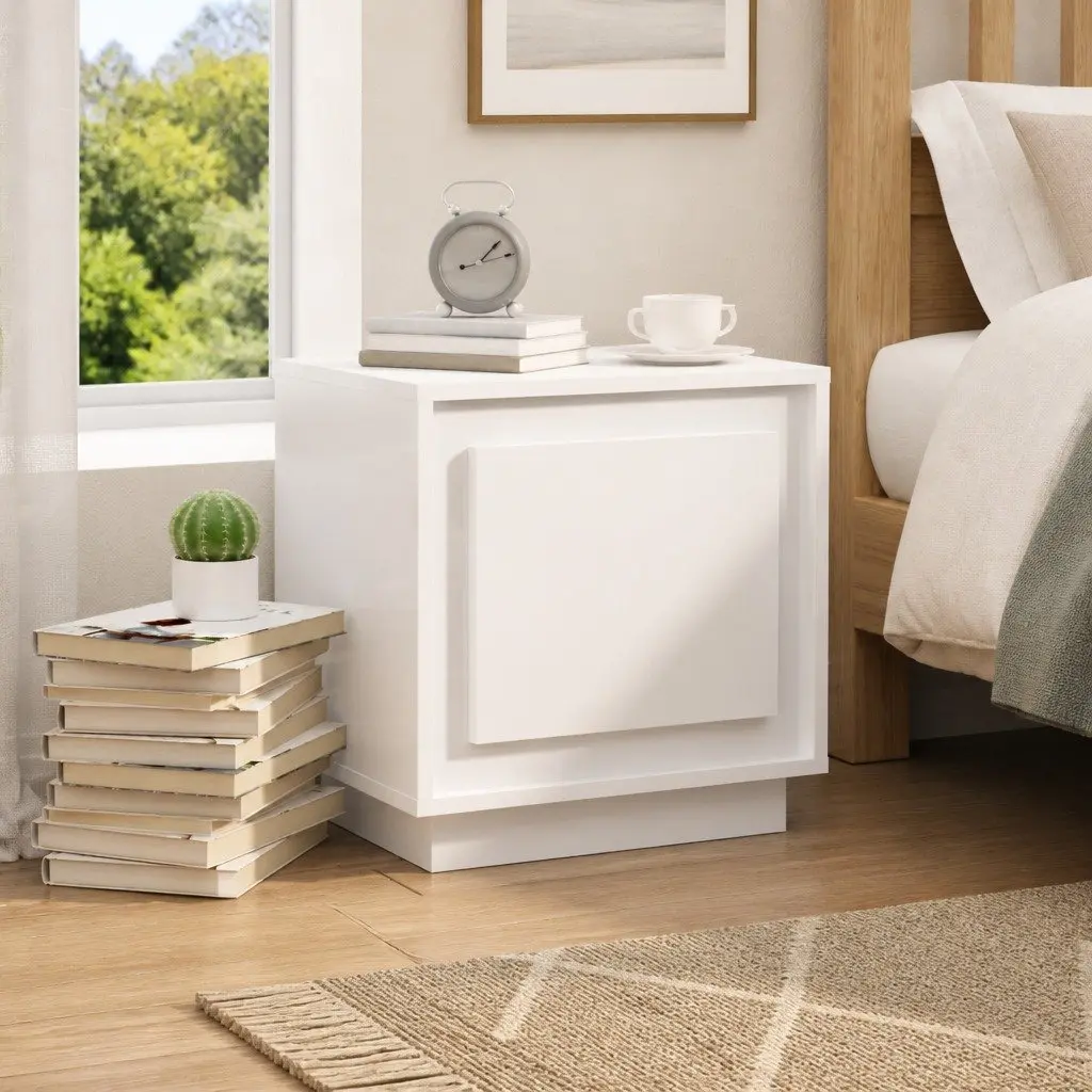 Bedside Cabinet White Modern Nightstand Storage Table Engineered Wood 44x35x45cm