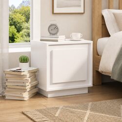 White Modern Nightstand with Door for Bedroom Storage