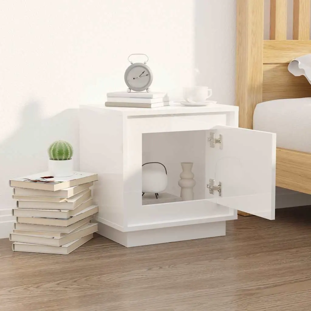 Bedside Cabinet White Modern Nightstand Storage Table Engineered Wood 44x35x45cm