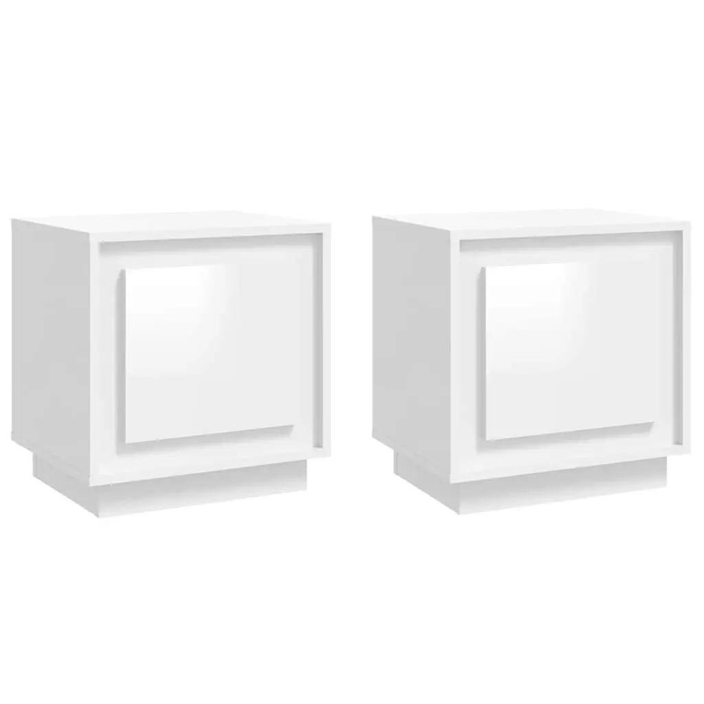 Bedside Cabinets White 44x35x45cm Engineered Wood Modern Nightstand Storage Cabinet Set of 2