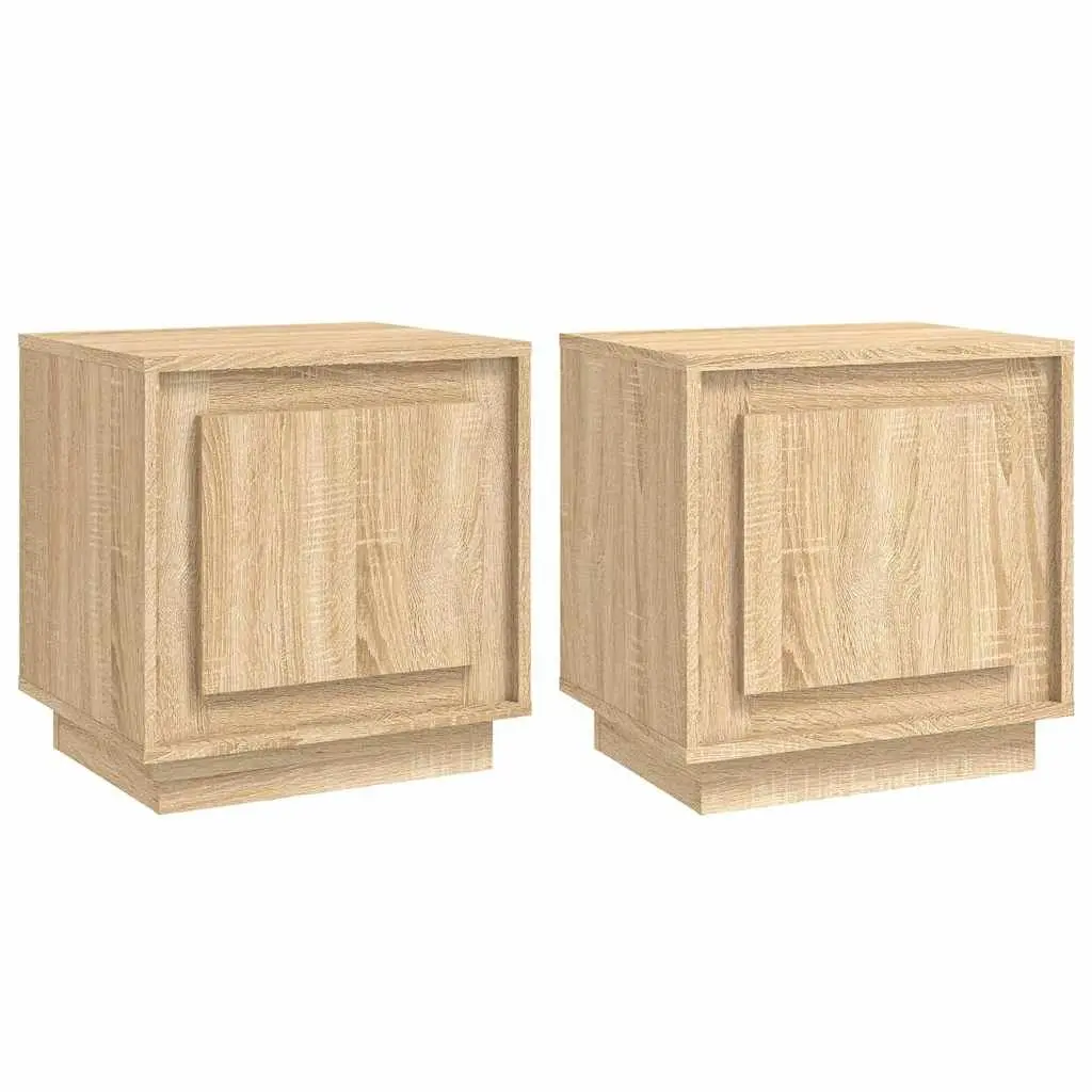 Bedside Cabinets Brown 44x35x45 cm Engineered Wood 2 Piece Modern Nightstand Storage Table