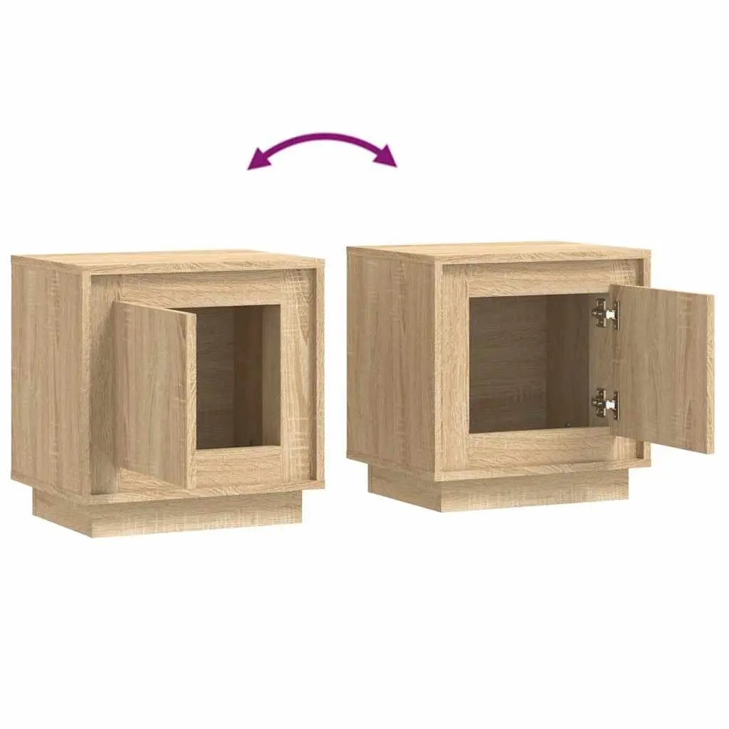 Bedside Cabinets Brown 44x35x45 cm Engineered Wood 2 Piece Modern Nightstand Storage Table