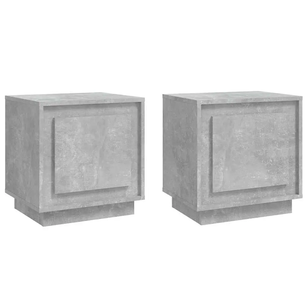 Bedside Cabinet Grey 44x35x45cm Engineered Wood Nightstand Storage Table Set of 2
