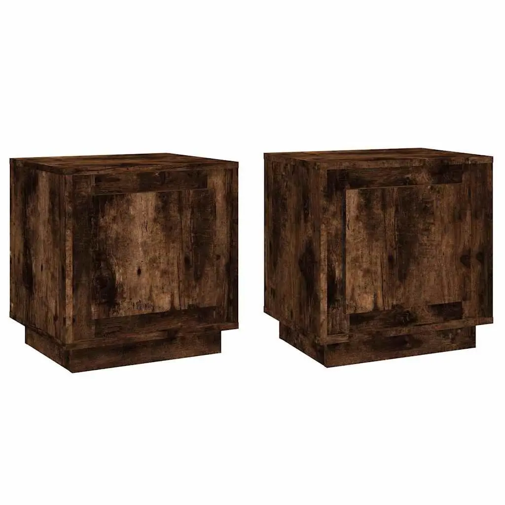 Bedside Cabinets Brown Modern Nightstand Storage Table 2 Piece Engineered Wood