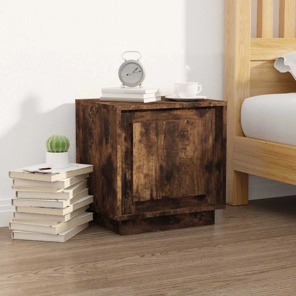 Bedside Cabinets Brown Modern Nightstand Storage Table 2 Piece Engineered Wood