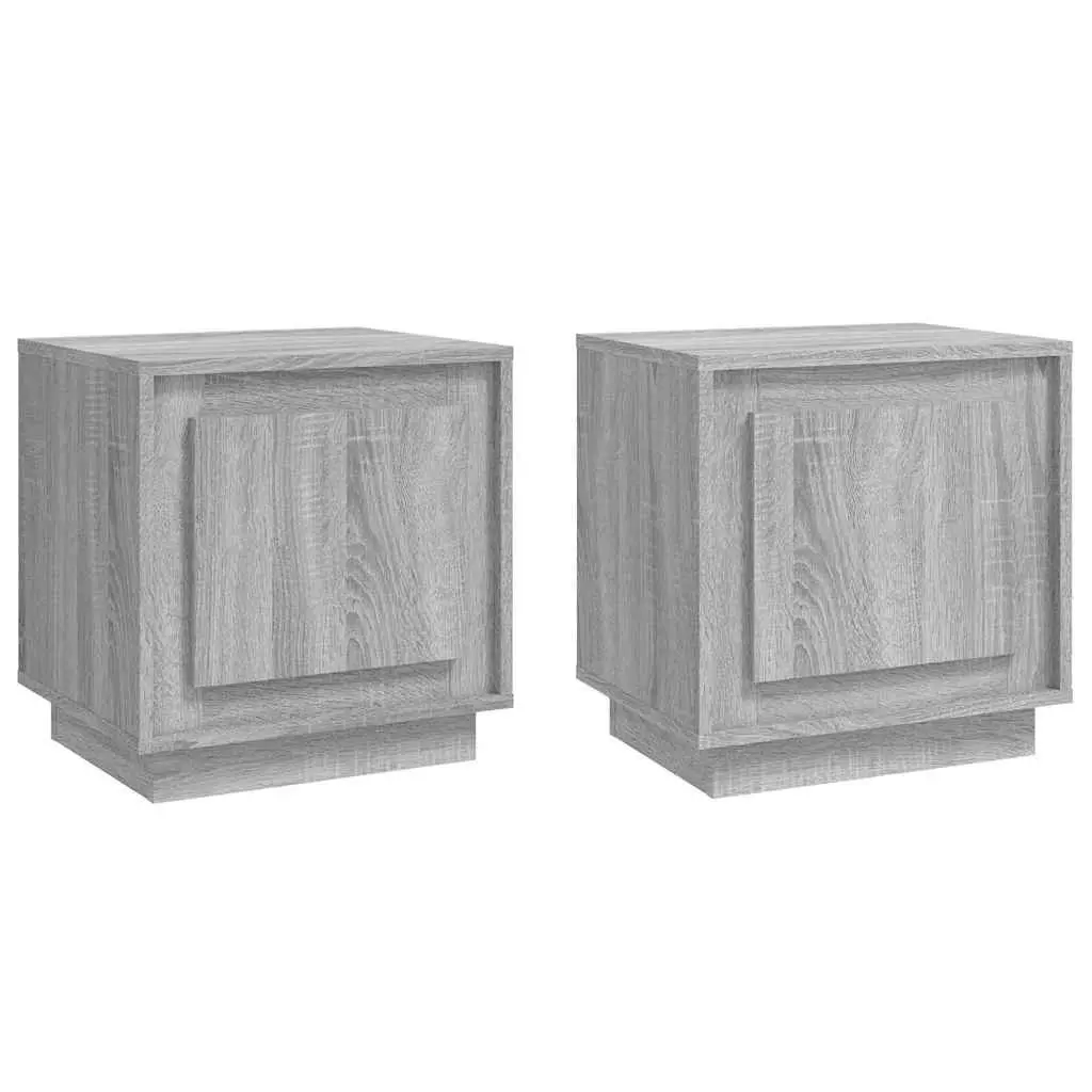 Bedside Cabinet Grey Engineered Wood Nightstand Storage Door Organizer 2 Piece