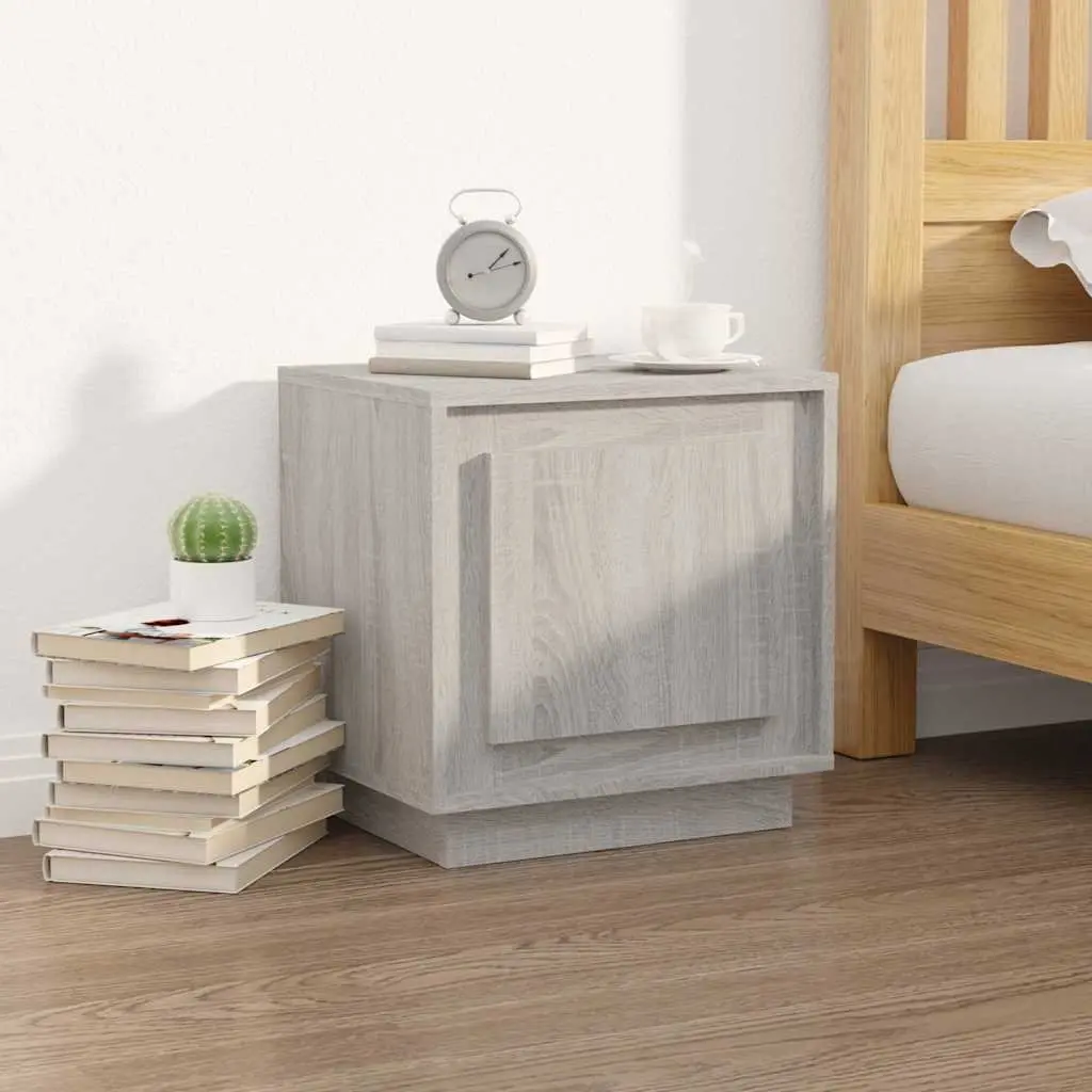 Bedside Cabinet Grey Engineered Wood Nightstand Storage Door Organizer 2 Piece