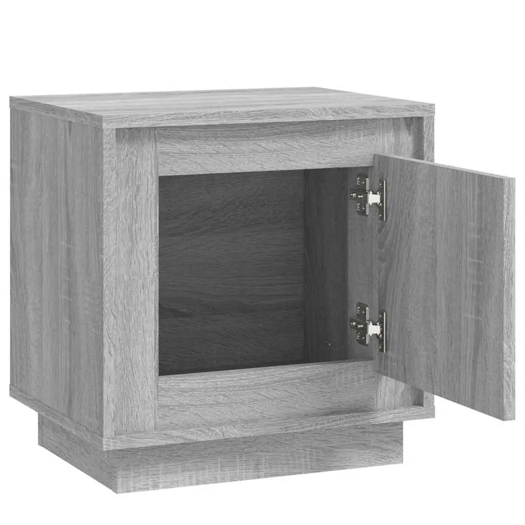 Bedside Cabinet Grey Engineered Wood Nightstand Storage Door Organizer 2 Piece