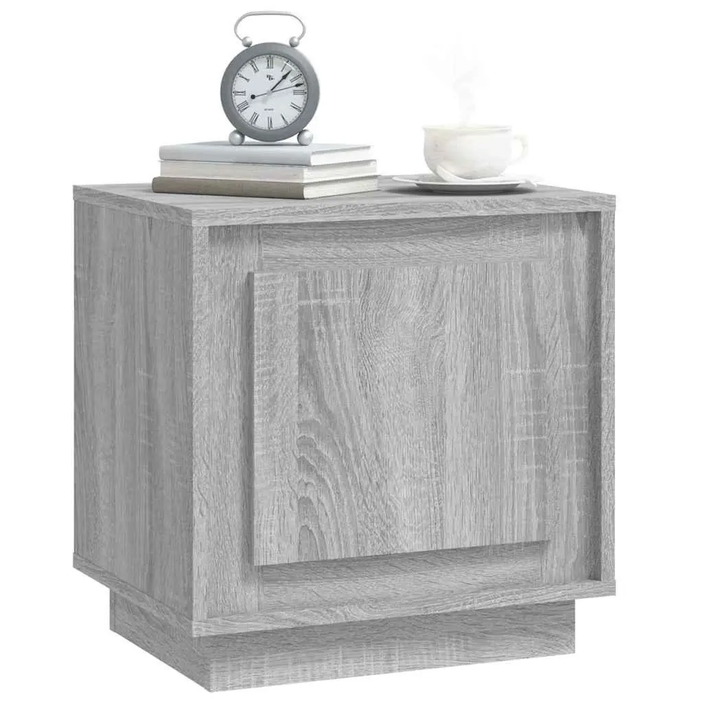 Bedside Cabinet Grey Engineered Wood Nightstand Storage Door Organizer 2 Piece
