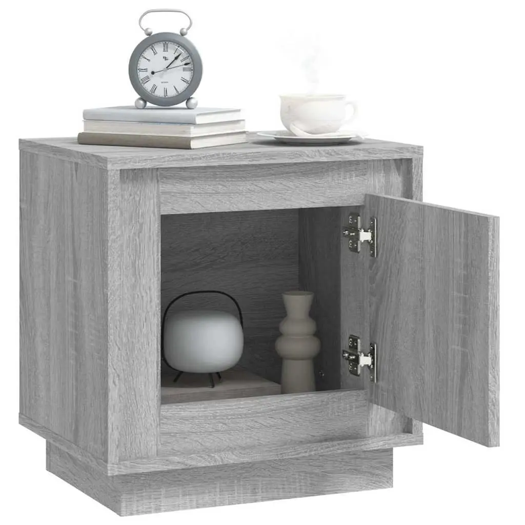 Bedside Cabinet Grey Engineered Wood Nightstand Storage Door Organizer 2 Piece