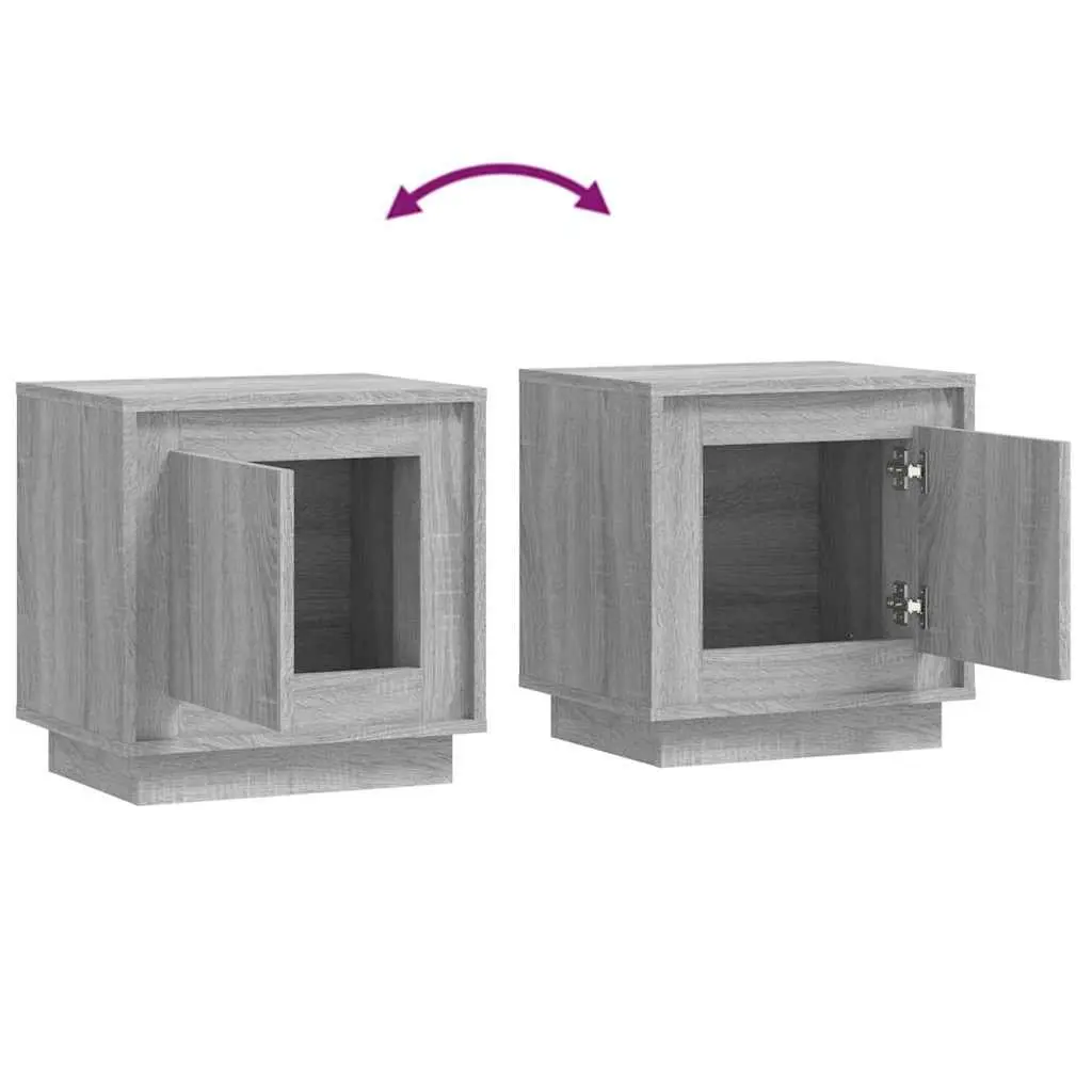 Bedside Cabinet Grey Engineered Wood Nightstand Storage Door Organizer 2 Piece