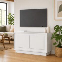 White Engineered Wood TV Cabinet for Living Rooms