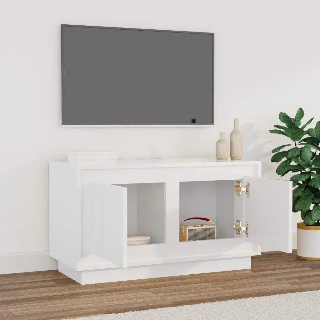 TV Cabinet High Gloss White 80cm Engineered Wood