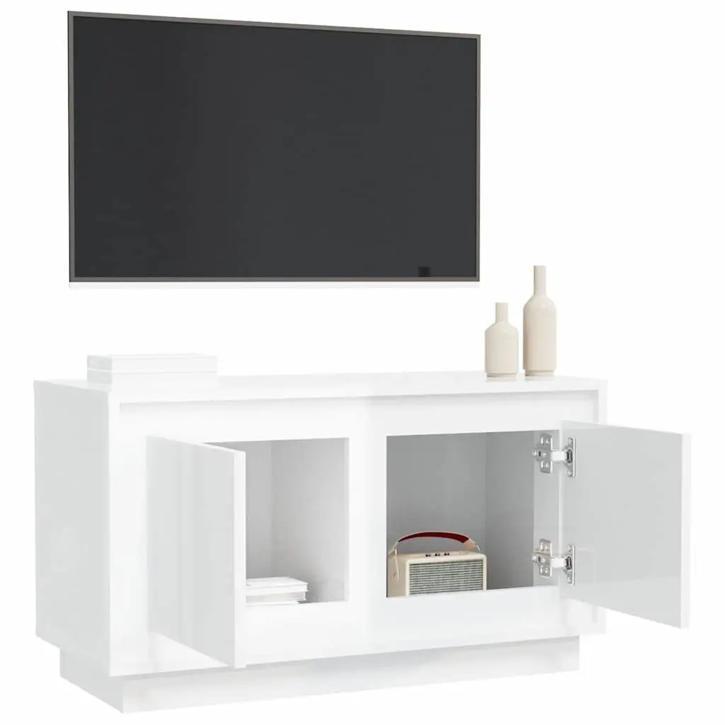 TV Cabinet High Gloss White 80cm Engineered Wood