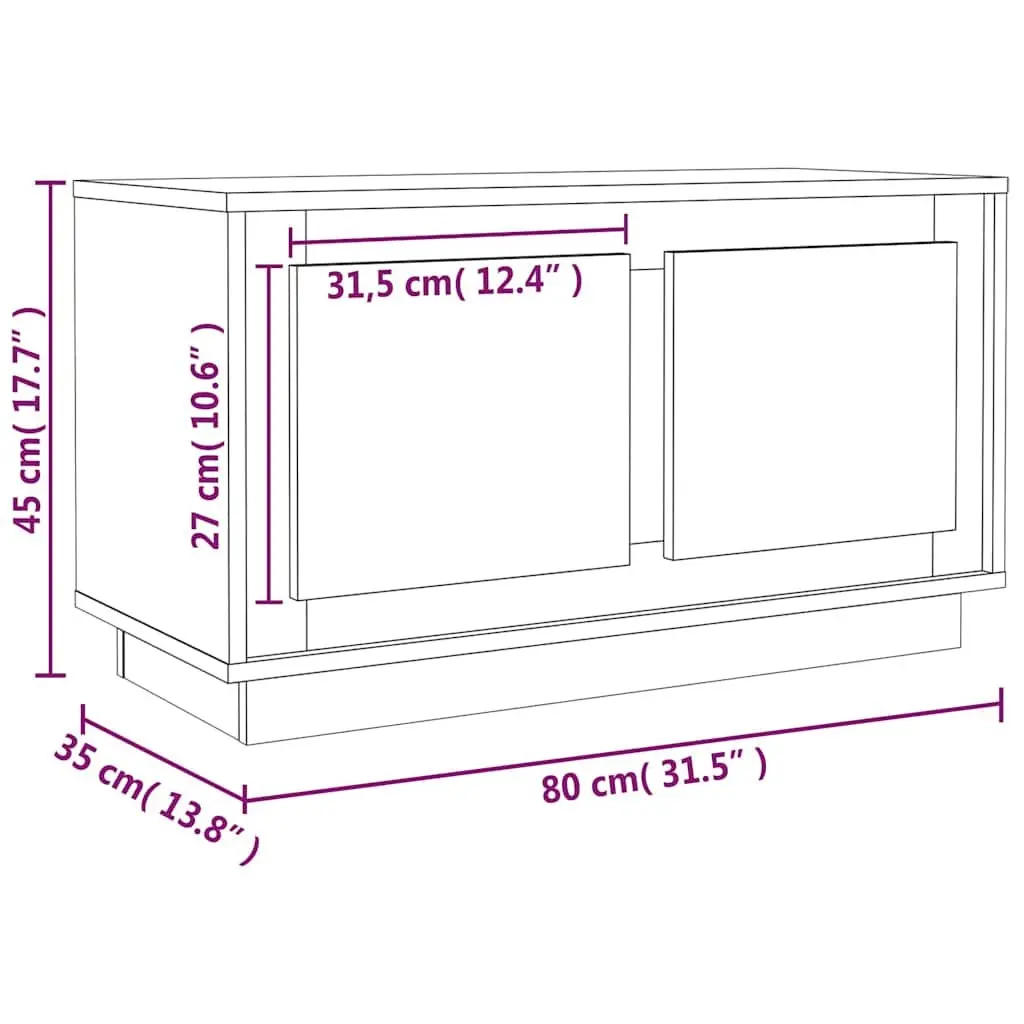 TV Cabinet High Gloss White 80cm Engineered Wood