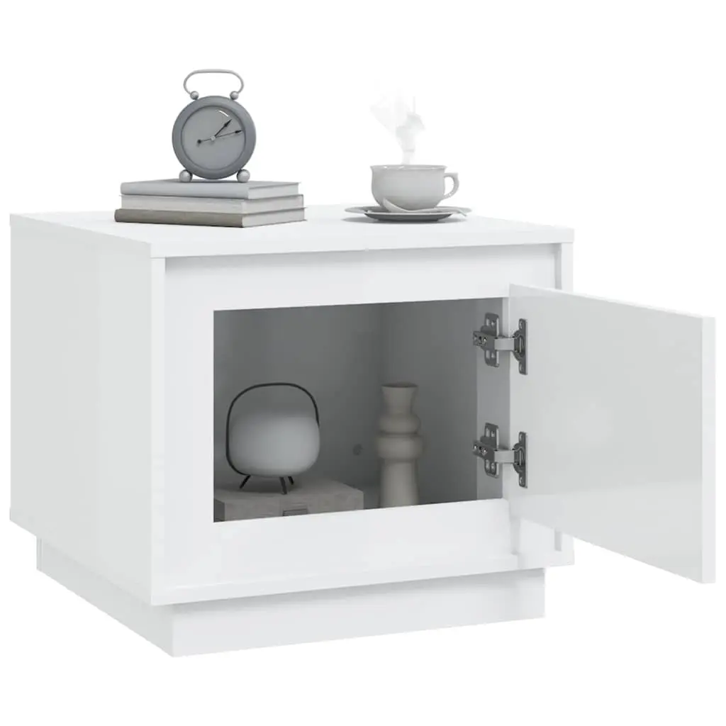 Coffee Table High Gloss White Engineered Wood Storage Cabinet 51 x 50 x 44 cm